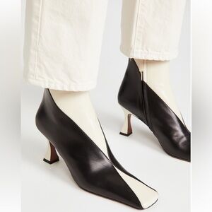 Two-Tone Black and Cream Leather Ankle Booties